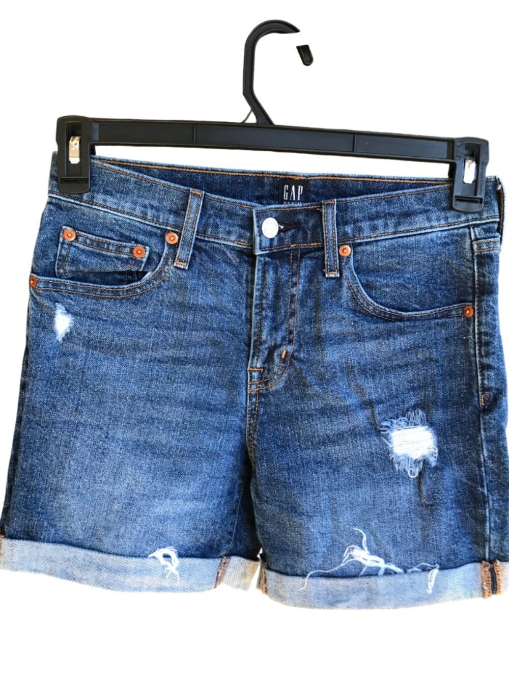 GAP Distressed Jean Shorts, Cuffed Ripped Denim Shorts Mid Rise Size 26
